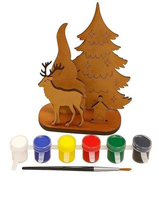 GreyArt DIY Christmas Wooden Painting Kit for Kids | MDF 3D Christmas Gnome, Reindeer & Tree Craft Set with Paints & Brush | Easy to Assemble Art & Craft Activity (Style-3) - Image 1